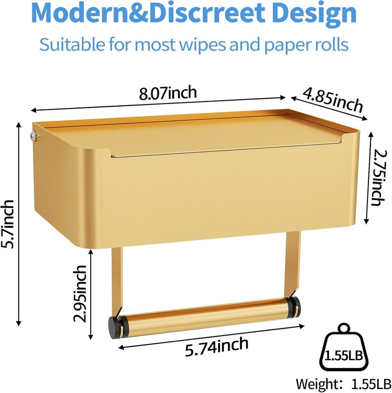 JUYSON Toilet Paper Holder with Shelf, Flushable Wipes Dispenser Fits for Bathroom Wipe Storage, Keep Your Wipes Hidden Out of Sight - SUS304 Stainless Steel Wall Mount Organizer (Color Gold) - Image 2